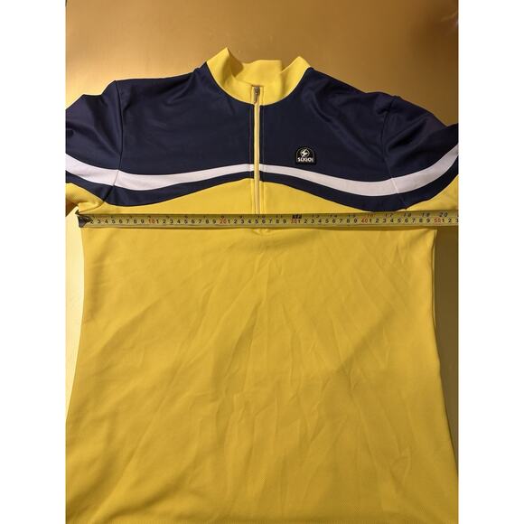 Sugoi Cycling Jersey Men Large Half Zip CoreTech Yellow Blue & White 3 Pockets - Picture 3 of 5